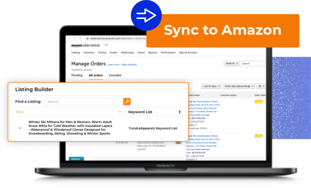 Laptop showing how to sync your listing with Amazon