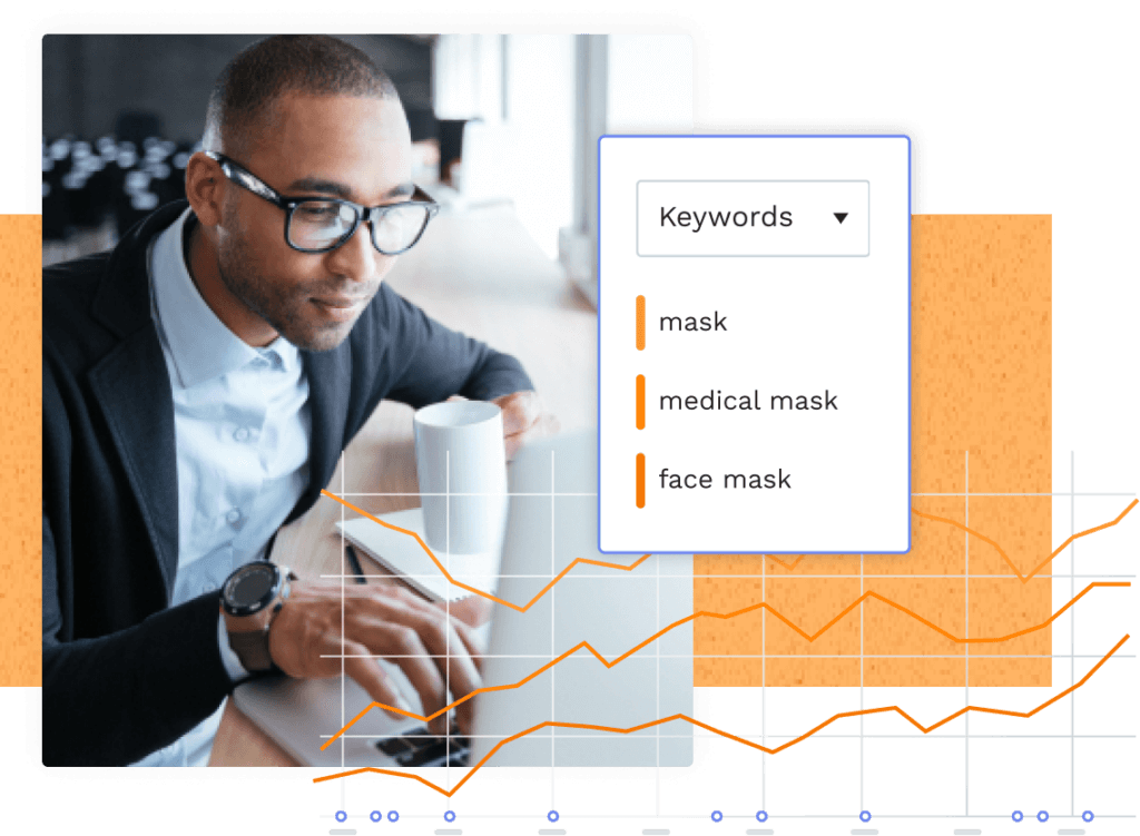 Man looking at keywords on his laptop
